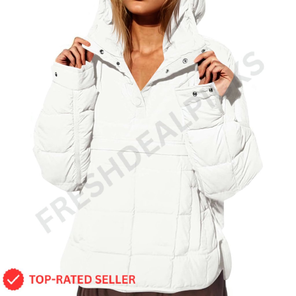 Oversized Puffer Jacket Quilted Dolman Hoodie Pullover Lightweight Warm Coat